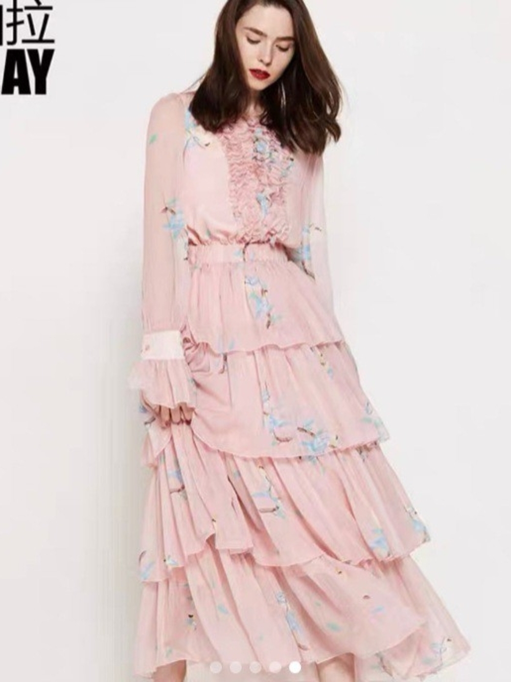 Romantic Pink Floral Tiered Maxi Dress
